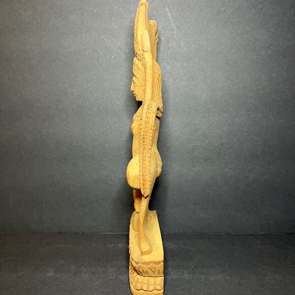 VTG Hand Carved Wooden Khmer Cambodian Aspara Dancer Goddess Statue Figure 10.5" - Picture 4 of 7